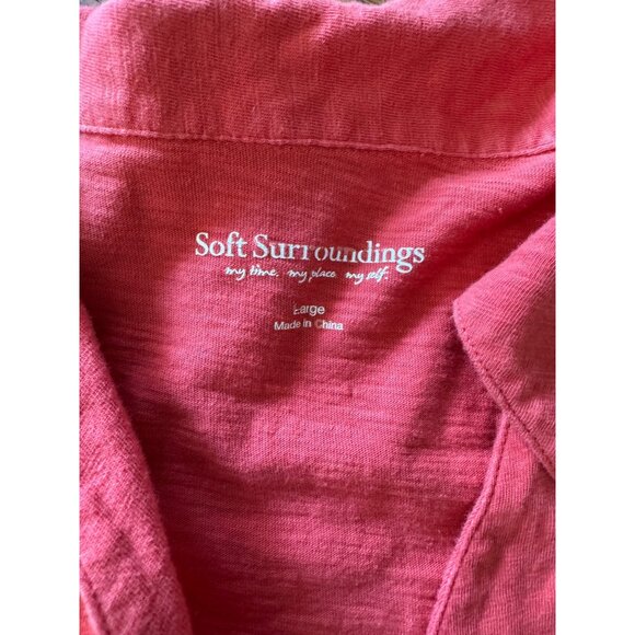 Soft Surroundings Top L Coral Button Front Tunic Asymmetrical Hem - Picture 3 of 8